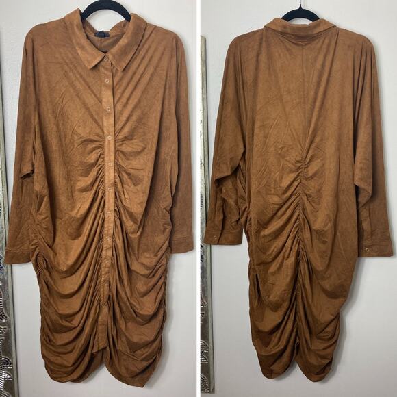 TORRID DRESS 5X BROWN FAUX SUEDE SHIRTDRESS MINI SHORT LONG SLEEVE BUTTON DOWN - Picture 2 of 8